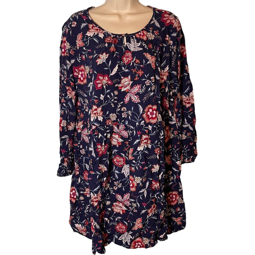 Old Navy Women Floral Dress Large Tiered Long Sleeve Multicolor Cottagecore Fall